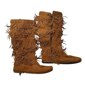 Minnetonka Brown Fringe Moccasin Boots